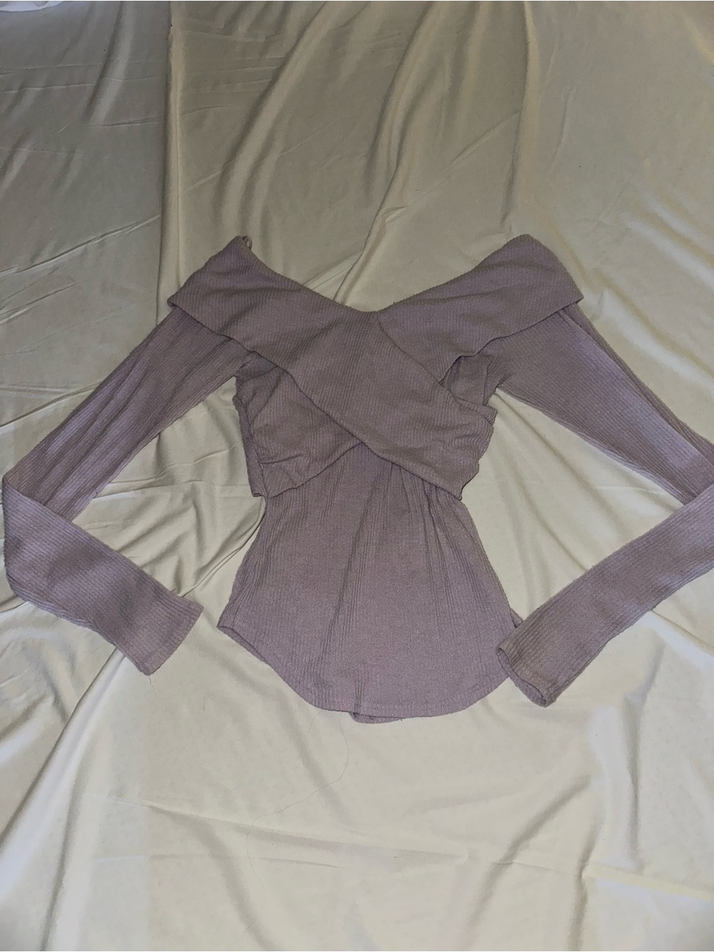 FREE PEOPLE Off-Shoulder Ribbed Long-Sleeve Top in Lavender